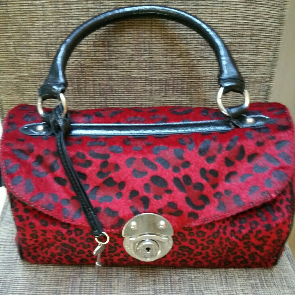Aldo Faux Red Fur Tiger + Cheetah + Leopard Bag